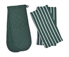 Penguin Home Algodón Guante de Horno & Paño de té Juego de 3 Piezas, Verde