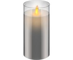 goobay 60372 Vela LED de cera real en vidrio / 15cm de altura / Velas sin llama con llama móvil / Velas a pilas / Decoración de mesa con LEDs / Velas LED con temporizador