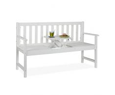 Relaxdays Banco JardÃ­n con Mesa Integrada, 3 Plazas, Asiento Madera Resistente, BalcÃ³n o Terraza, 90x152x56 cm, Blanco, 100%