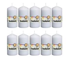 Bolsius Velas lisas, color blanco, juego de 10 unidades, velas decorativas para el hogar, longitud de combustiÃ³n de 33 horas, sin perfumar, cera vegetal natural, 12 x 6 cm