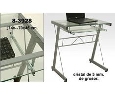 DRW - Mesa de Ordenador de Metal y Cristal de 5mm de Grosor en Color metálico