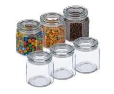 Relaxdays Botes Cristal con Tapa, Set de 6, Vidrio, 1,3 L, Recipientes Octogonales, Tarros HermÃ©ticos, Transparente, 14.5 x 13.5 x 13.5 cm