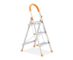 Relaxdays Escalera de Seguridad Plegable de 3 peldaÃ±os, hasta 150 kg, con Barra de sujeciÃ³n, Color Plateado y Naranja, 70% Acero 30% plÃ¡stico, 3 Stufen