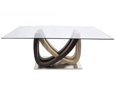 DRW Mesa de Comedor Rectangular de Cristal y Mdfen Natural, Marron y Transparente 180x90x76cm