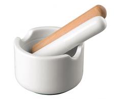 Thomas 69066-321320-05705 Porcelana-mortero 3 Teilig, diámetro 11 cm, Altura 7 cm - Neotrade Suelo Antideslizante de Silicona - Contiene 1 Mano de mortero de Porcelana y Madera de Haya