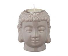 Relaxdays Buddha - Portavelas de cerÃ¡mica para Velas de tÃ©, diseÃ±o de Cabeza de Buda, Color Gris