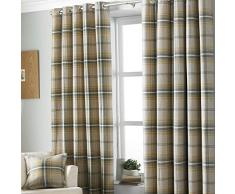 Riva Paoletti Aviemore - Cortinas con Ojales (2 Unidades), diseño de Cuadros, Color Gris, poliéster, Ochre Yellow, 90 x 72 (229 x 183cm)