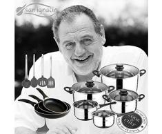 San Ignacio Pk333It Juego De Tres Sartenes Con BaterÃa De Cocina 8 Piezas Y Juego De Utiles, Cromado