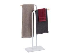 Relaxdays Toallero de Pie con 2 Brazos, Acero-DM-Madera, Blanco, 90 x 56 x 20 cm