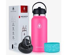 FVKOOG Botella de agua de acero inoxidable con aislamiento al vacÃ­o, doble pared a prueba de fugas de agua de boca ancha con paja(PINK)