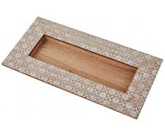Mopec Bandeja madera con flores talladas 14x28cm, beige, Talla Ãºnica