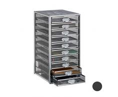 Relaxdays, 55 x 27,5 x 35,5 cm Organizador Escritorio con 10 cajones para Documentos a4, Acero, Plateado, Plata