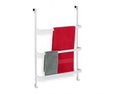 Relaxdays Toallero para Puerta sin Taladrar, 85 x 54,5 x 15 cm, 3 Barras, 2 Ganchos, Colgador Toallas, Acero, Blanco, 100%