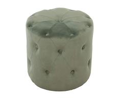 DRW Puf Capitone de Madera y Tela Terciopelo en Verde 40x38,5cm