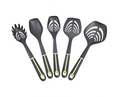 AmazonBasics - Set de 5 utensilios de cocina de nailon con mangos suaves, de color verde y gris