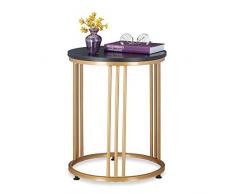 Relaxdays Mesa Auxiliar MARMO, Mesita SalÃ³n, Metal y MDF, Tablero Redondo, Efecto MÃ¡rmol, 51 x 41 cm, Negro y Dorado, 70% Hierro 30% Fibra