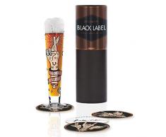 Vaso de cerveza Black Label de Pietro Chiera, de cristal, 300 ml, con cinco tapas de cerveza