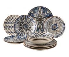 MÃSER 934017 Iberico Blue - Vajilla de 12 piezas para 4 personas, estilo morisco, juego de platos con diferentes patrones vintage en blanco y azul, gres