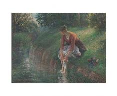 Legendarte Camille Pissarro Joven mojando Sus Pies en un Arroyo Impresión Digital sobre Lienzo, cm. 60x80