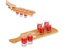 Relaxdays Tabla 6, 4 cl, Bandeja asa, Idea de Regalo, Soporte para Vasos de chupito, bambú, Color Natural, 60% 40% Vidrio, Naturaleza