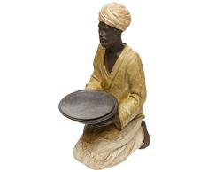 Better & Best Verde Figura Decorativa de señor arrodillado con Plato Traje, Claro Turbante, Blanco, Medidas 8x11,5x19 cm, Material: Resina, Talla única