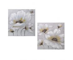 DRW Set 2 Cuadros de Lienzo Flores con Varios Tonos Grises 60x3x60cm