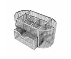 D.RECT Organizador de escritorio | Portalápices organizador de mesa de metal | Bandeja de oficina con soporte de malla | 350 x 297 x 275 mm Plata