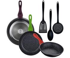 PACK DE 3 SARTENES DE 20/24/28CM EN ALUMINIO FORJADO + SET DE 3PC DE UTENSILIOS DE COCINA EN NYLON
