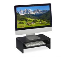 Relaxdays Soporte Monitor MDF, Elevador Pantalla con Balda, 14 x 40 x 23,5 cm, Escritorio, Oficina y Teletrabajo, Negro