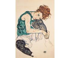 Legendarte Egon Schiele Mujer sentada con la Pierna Izquierda levantada Impresión Digital sobre Lienzo, cm. 80x120