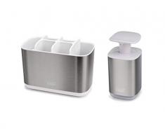 Joseph Joseph Bathroom Beauties Set de 2 Piezas para Lavabo con Soporte Grande para Cepillo de Dientes y Dosificador HigiÃ©nico de JabÃ³n, Acero Inoxidable