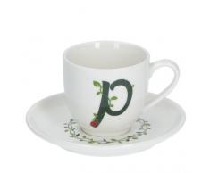PORCELLANA Solotua Taza de cafÃ© con platillo Letra P 3 oz en Caja de Regalo