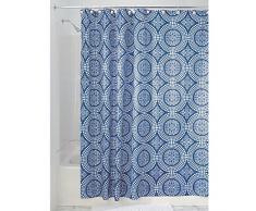 InterDesign Medallion Cortina de baño textil | Cortina para baño de 183 cm x 183 cm para bañera y plato de ducha | Cortina de ducha con borde superior reforzado | Poliéster azul