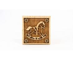 Folkroll 13271 - Almohadilla para galletas - Almohadilla para reposterÃ­a decorada cuadrada, diseÃ±o de caballo mecedora - madera de haya - 55x55mm