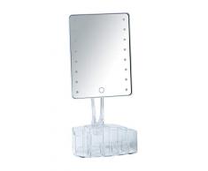 WENKO Espejo LED de pie con organizador Trenno - Espejo para cosmética, espejo iluminado, superficie de espejo: 17 x 22 cm, Plástico, 17 x 36 x 12.5 cm, Blanco