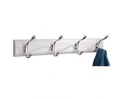 InterDesign Paris Colgador de ropa para pared, perchero de madera con 4 ganchos dobles para colgar abrigos, chaquetas y chales, blanco/plateado