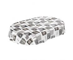 ANRO - Mantel de Hule (Forma Ovalada, 240 x 140 cm, Borde Cortado, 140 x 240 cm), Color Gris y Blanco