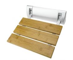 PrimeMatik Asiento de Ducha abatible. Silla Plegable para Ancianos de Madera bambú y Aluminio 320x328mm (KD082)