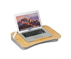 Relaxdays Bandeja Ordenador PortÃ¡til con CojÃ­n Espuma Memoria, 51 x 36 cm, Cama, SofÃ¡, Coche, Asa, Madera Natural y Gris