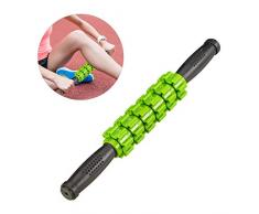 Relaxdays Rodillo Masaje Muscular, Rulo Miofascial, Massage Roller, Automasaje Espalda, PP, 40 cm Largo, Negro y Verde