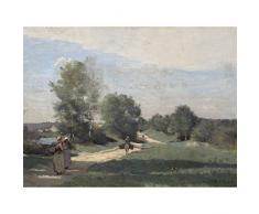 Corot Road By The Water C1865 Painting Premium Wall Art Canvas Print 18X24 Inch Agua Pintura pared