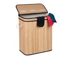 Relaxdays Ropa Sucia, BambÃº, 3 Compartimentos de 30 L, Cesta Colada con Tapa, Asas, 63x55x35 cm, Colores a Elegir, 50% 30% poliÃ©ster 20% CartÃ³n