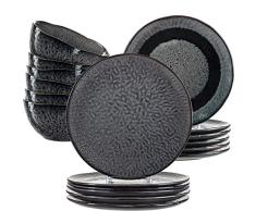 Leonardo 026055 Matera - Vajilla de gres (18 piezas, platos de cerÃ¡mica, cuencos, apto para lavavajillas, 380 ml, diÃ¡metro de 22,5 y 27 cm), color gris