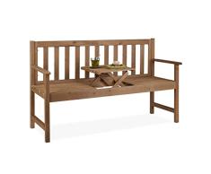Relaxdays Banco JardÃn con Mesa Integrada, 3 Plazas, Asiento Madera Resistente, Balcón o Terraza, 90x152x56 cm, Marrón, 100%