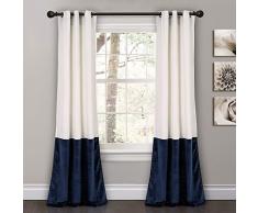 Lush Decor Prima - Juego de Cortinas de Terciopelo para oscurecer la habitación con Bloques de Color, para Sala de Estar, Comedor, Dormitorio (par), 84 Pulgadas de Largo, Blanco y Azul Marino