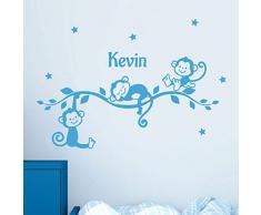 Ambiance Sticker Pegatina con Nombre Personalizado, diseÃ±o de pequeÃ±os Monos - DecoraciÃ³n de Pared para habitaciÃ³n Infantil - 2 lÃ¡minas de 25 x 50 cm y 40 x 30 cm - Rosa