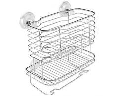 InterDesign Lineo Estantería de Ducha, estantes de Acero Inoxidable para baño con ventosas de plástico, Plateado