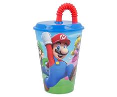 ALMACENESADAN 2711; Vaso con caña Super Mario; Producto de plástico Reutilizable; Libre BPA; Capacidad 430 ml