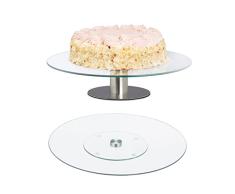 Relaxdays Set 2 Platos Giratorios Tartas, Soporte Pie Pastel, Expositor Plano Cupcakes Cristal, Redondos, Transparente, 2 x 30 cm
