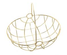 DRW Frutero Redondo con asa de Metal en Dorado 29x22x12/24,5cm